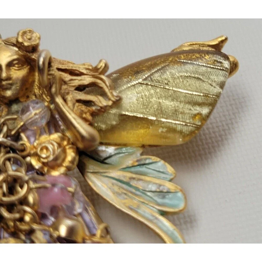 Vtg Kirk's Folly Enamel Primrose Flower Magic Garden Fairy Brooch‎ Pin Pendant